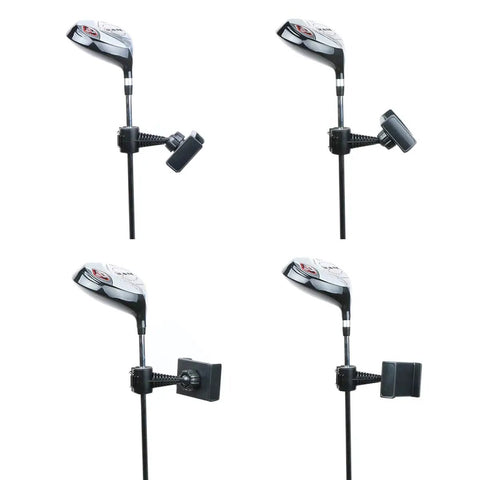 Golf Swing Recording Clip Mount For Phone, Easy Setup Training Aid That Stabilizes Your Phone To Capture Every Swing, Compatible With iPhone 5 6 7 8 X, Ideal For Practice And Game Improvement in different angles on a stand.