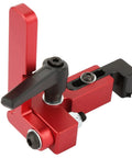 Durable Alloy Steel Type 75 Miter Track Stop for woodworking, close-up angle showing locking mechanism for T track rails.