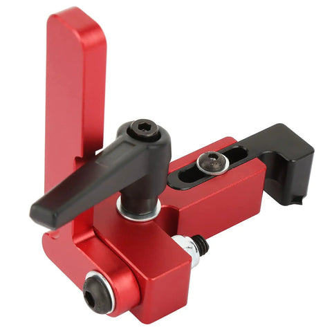 Premium Aluminum T Track Stop For Woodworking Machinery Precision Miter Fence Guide and Slide Chute Length Limiter close-up view.