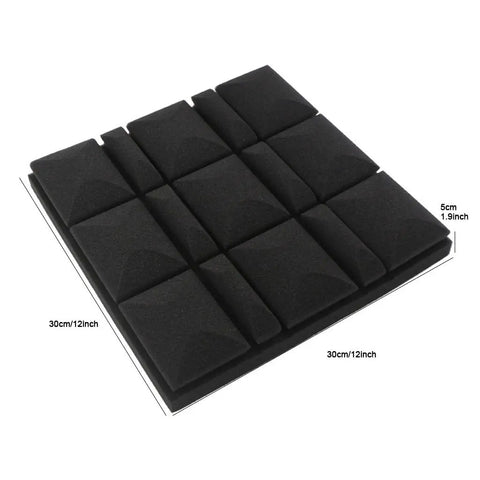Heavy Duty 10 Pack Soundproof Acoustic Foam Panels 2X12X12 Inch Non Adhesive Wedge Tile Set For Home Studios displaying black tiles.