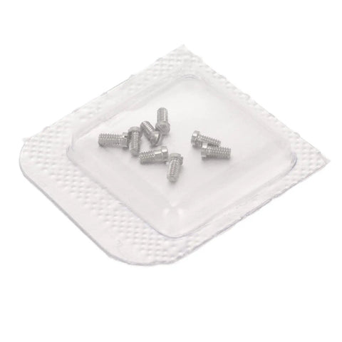 Straight Up Stainless Steel Micro Watch Repair Screws Eight Piece Kit Made For Ballon Bleu Back Covers in a clear storage pack.