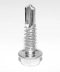 Close-up of a silver 1/4 In By 1 In Self-Drilling Screw With 3/8 In Head, Quick Install Self-Tapping Bolt, drill point tip visible.