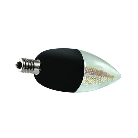 Flickering Flame Candelabra Bulb With Warm White 1800K, Blunt Tip Shape, E12 Base, Non Dim, 1W, 6W Equivalent, Black Housing