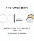 PTFE Furniture Sliders for Hardwood Floors Tile and Laminate Low Profile Heavy Duty Movers with dimensions and weight details