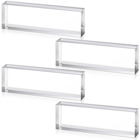 Clear Acrylic Display Blocks Set With 4 Blank Name Plates For Wedding Props Photo Shoots Centerpieces Scrapbooking And Craft Projects Easy Custom Text