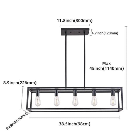 Five Light Dining Room Chandelier For Farmhouse Kitchen Island Pendant Lighting With Black Shade Modern Industrial Design Dimmable Glass Shade Fixture For Kitchen Hallway Bar Restaurant dimensions.