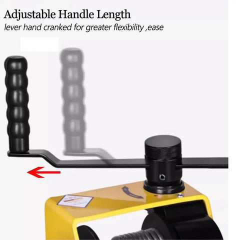 Heavy Duty Hand Crank Winch 550-1100Lbs Capacity With Self-Locking Worm Gear showing adjustable handle for flexibility.