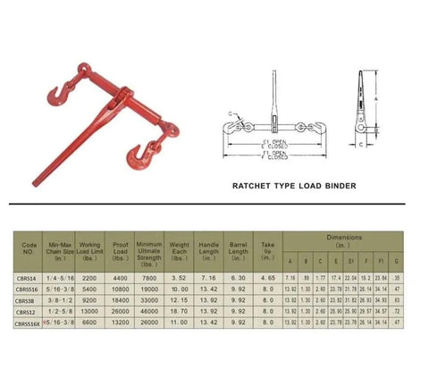 Heavy Duty Ratchet Chain Binder Set Five Sixteenth To Three Eighth Inch Chain With Grab Hooks 5400 Lbs Working Load Limit 4 Pack