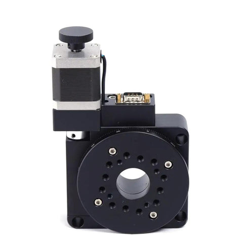 Motorized 100mm Optical Rotation Platform With High Precision Electric Rotation Stage For 3D Scanning Metrology And Precision Machining Workhorse Worm Gear Bearing Scale Table, showing top view with motor and gear details.
