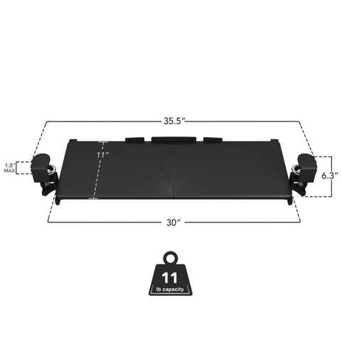 Front view of Under Desk Keyboard Tray 30 Inch Extra Wide Slide Out Drawer No Drill Clamp Mount Holds 11 Lbs Fits Desks Up To 1.77 Inches.