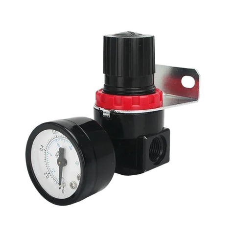 1/4 BSP Pneumatic Pressure Regulator Valve For Air Compressor, Compatible With AR1500 AR2000 Units, shown with dial gauge