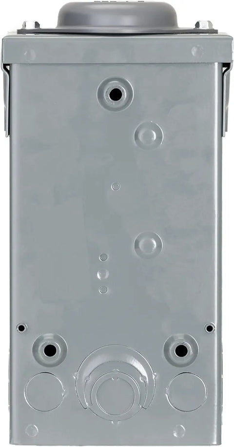 Front view of 40 Amp Outdoor Load Center With Rainproof Cover And Top Entry Feeder Options, weatherproof electrical box.