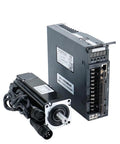 Two-piece AC servo motor and driver module, black, 220V 600W, encoder shaft with multi-pin connectors.