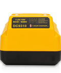 Close-up of Fast 1Hour Or Less Battery Charger For 7.2V 14.4V And 18V NiCd NiMH Tool Batteries with yellow casing