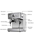 Pro Grade Fully Automatic Espresso Coffee Machine For Home And Office Versatile Stainless Steel Panel Diagram Front View