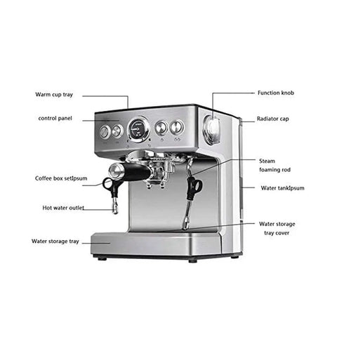 Pro Grade Fully Automatic Espresso Coffee Machine For Home And Office Versatile Stainless Steel Panel Diagram Front View