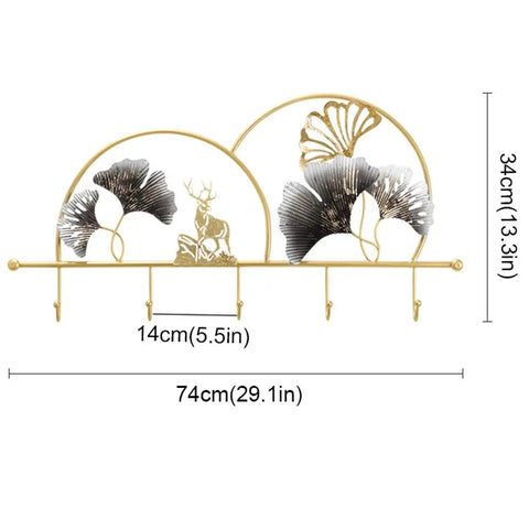 Heavy Duty Wall Mounted Coat Rack Hella Sturdy Iron Double Hooks For Entryway Mudroom Bathroom Rust Proof Finish No Fuss Setup Organizer For Coats Jackets Bags And Umbrella Daily Drivers with decorative leaves and deer design.