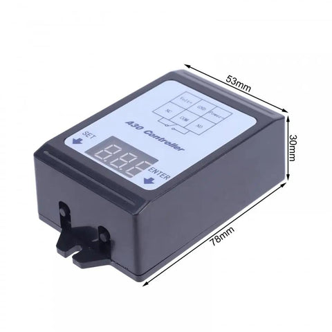 A30-U1 DC 0 To 99.9V Voltage Guard Controller Board With Delay Relay, showing dimensions and screen, for overvoltage protection.