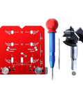 Universal Cabinet Hinge Jig With 35mm Drilling Guide And Adjustable Distance For Concealed Hinges, red and blue tools