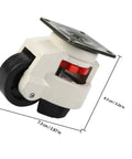 Badass Heavy Duty Adjustable Leveling Casters With Swivel Wheels For Workbenches And Shop Gear Four Pack Plate Mounts close-up side view of caster with dimensions.