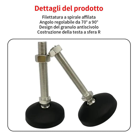 Close-up of 4 Pcs M16 Adjustable Leveling Feet With Anti Skid Swivel Design Heavy Duty Machine Leveling Feet with metal threads.