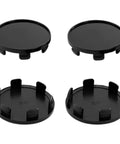 Slick Black Car Wheel Rim Center Caps 4 Pack heavy duty ABS snap in hub covers, 2.13 inch OD, universal fit for trucks and jeeps.