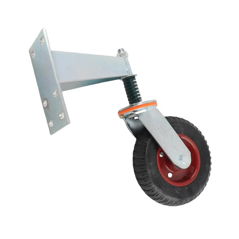 Heavy Duty Red Rubber Gate Caster Wheel Featuring Bounce Back Shock Spring And 600 Pound Load Rating for universal fence glide system.
