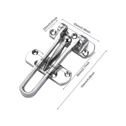 Built Tough Zinc Alloy Door Chain Lock For Front Door With Swing Bar Guard, Security Chain Lock For Home Apartment Hotel Dormitory, Anti Theft Internal Door Latch In Silver showing dimensions