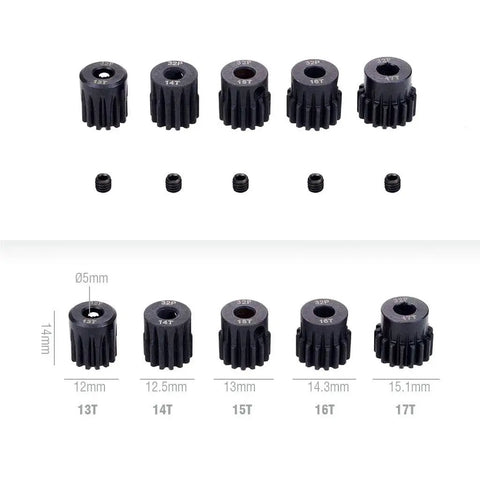 Pro Grade Hardened Metal RC Pinion Gear Set 5mm Shaft 32P 13T 14T 15T 16T 17T For RC Buggy And Monster Truck 0.8 Metric Pitch