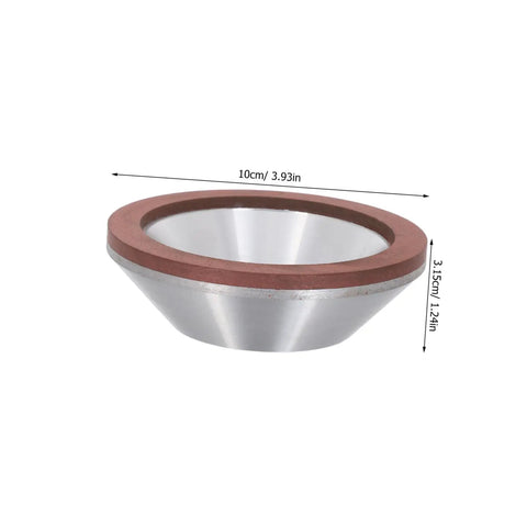Diamond Concave Cup Grinding Wheel for Sharp Metal And Carbide Tasks Super Versatile Silvertone with a smooth outer edge.