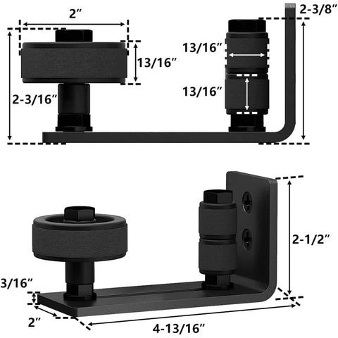 Two Piece Adjustable Floor Guide For Sliding Barn Doors With Eight Setup Options Low Profile Flush Bottom Design Carbon Steel And POM Nylon Matte Black Finish