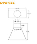 A Darn Nice Rectangular Dust Hood Packing No Sweat Four Inch Tapered Collar And Broad Ten Inch Baffle Plate For Rapid Tableside Workshop Dust Collection Workstation dimensions and design drawing.