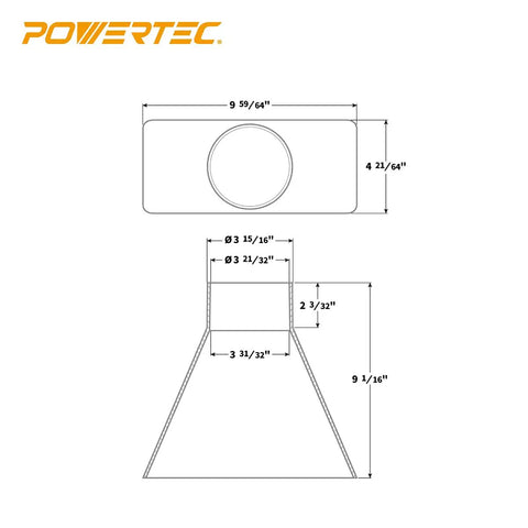 A Darn Nice Rectangular Dust Hood Packing No Sweat Four Inch Tapered Collar And Broad Ten Inch Baffle Plate For Rapid Tableside Workshop Dust Collection Workstation dimensions and design drawing.