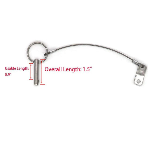 Four Pack No Fuss Quick Release Pins One Quarter Inch Diameter With Lanyard For Bimini Tops and Boat Poles Marine Grade 316