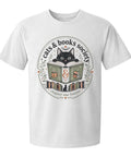Top Tier Cat With Books T Shirt Sporting Vintage Reader Badge Detail Crafted From Hella Soft Ring Spun Cotton To Keep You Cozy During Those Lazy Sunday Reading Marathons Today.