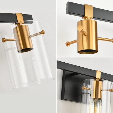 5-Light Industrial Style Bathroom Vanity Light Not Dimmable Fixture With Matte Black Finish Brushed Gold Copper Accent Sockets