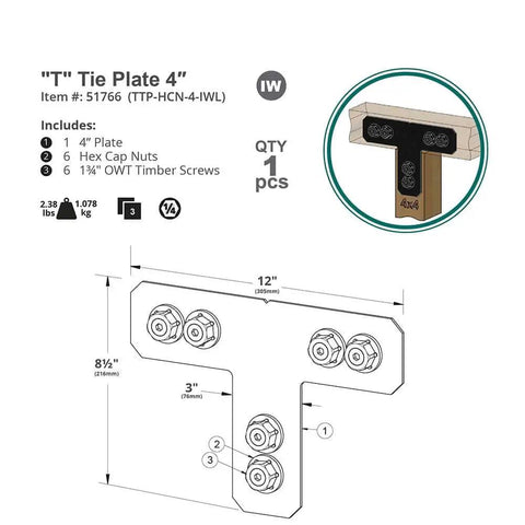 Four Inch T Tie Plate Connector For Decks And Pergolas, Rock Solid Galvanized Steel Wood Joint Hardware With Smooth Powder Coat, No Sweat Installation And Tough As Nails Finish