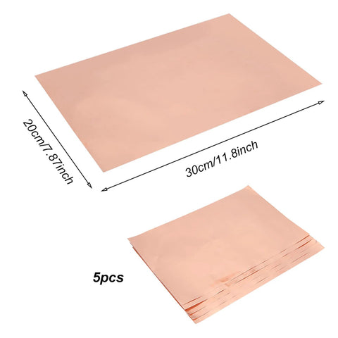 High Conductivity Copper Foil Tape For Guitar EMI Shielding Wide Adhesive Copper Sheet size 20x30cm, 5 pieces