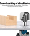 Killer Sharp Carbide Bowl And Tray Router Bit Set One Quarter Inch Shank For Woodworking Crafts Jewelry Boxes And Fly And Tackle Boxes No Sweat Cutting Premium Core Craft Gear, sharp alloy blade and wood block on a router.