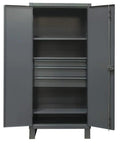Hella Heavy Duty Welded 12 Gauge Steel Locking Cabinet With Three Adjustable Shelves Built Like A Tank For Garage Workshop Storage Padlock Ready 24 X 36 X 78, open with shelves visible.