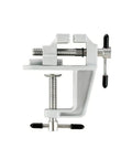 Heavy Duty Aluminum Bench Vise With Mini Clamp For DIY Jewelry Making And Electronics Repair side view on white background