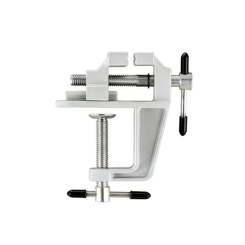 Heavy Duty Aluminum Bench Vise With Mini Clamp For DIY Jewelry Making And Electronics Repair side view on white background