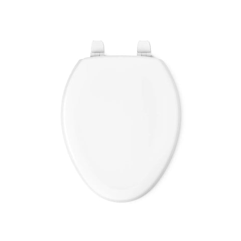 Stonewood Elongated Wood Toilet Seat With Color Matched Hinges, Compression Molded Wood For A Solid Feel, Fits Most Elongated Standard Toilets, White Finish, Easy Home Upgrade - top view with lid closed