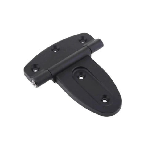 Black plastic T hinge for sheds, cabinets, or gates. Sturdy T Shaped Plastic Light Duty Shed Hinge For Doors Cabinets And Barn Gates Strap Style.