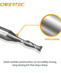 Close-up of Hard Hitting Tungsten Carbide Upcut Spiral Router Bit With One Quarter Inch Shank One Eighth Inch Cutting Diameter.