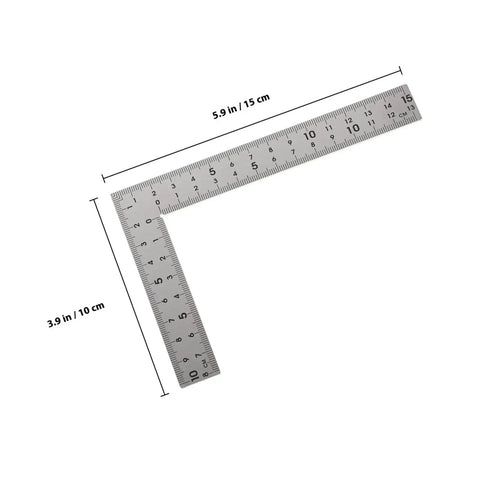 Versatile Woodworking Tool Stainless Steel Carpenter Square Ruler With Double Sided Scales 10x15cm on white background