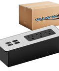Gotta Love This Slick Recessed Power Strip Grommet Kit With 65W Fast Charging USB C And Type A Ports, Three AC Desk Outlets, Flush Mount Charging Station, 20 Piece Silver Desk Plate Setup, featuring USB ports and AC outlets.