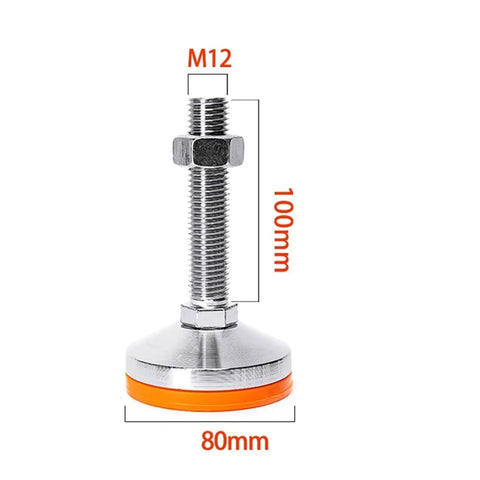 Six Adjustable Leveling Feet Set Heavy Duty Carbon Steel Glides With Large Bases Supports Up To 1000 Lb Ideal For Cabinets Tables Chairs Shelves Industrial Equipment And Machinery Stabilizes On Uneven Floors Reduces Shake And Vibration, M12, 100mm, 80mm