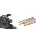 Heavy 7.25 Inch Track Saw With 110 Inch Guide Rail Bundle, showing track saw and guide rails for precise cutting.