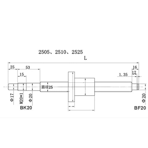 Technical drawing of Heavy Duty HGR25 Linear Guideways Plus HGW25CC Sliders With SFU2510 C7 Ball Screw Nut Kit dimensions.